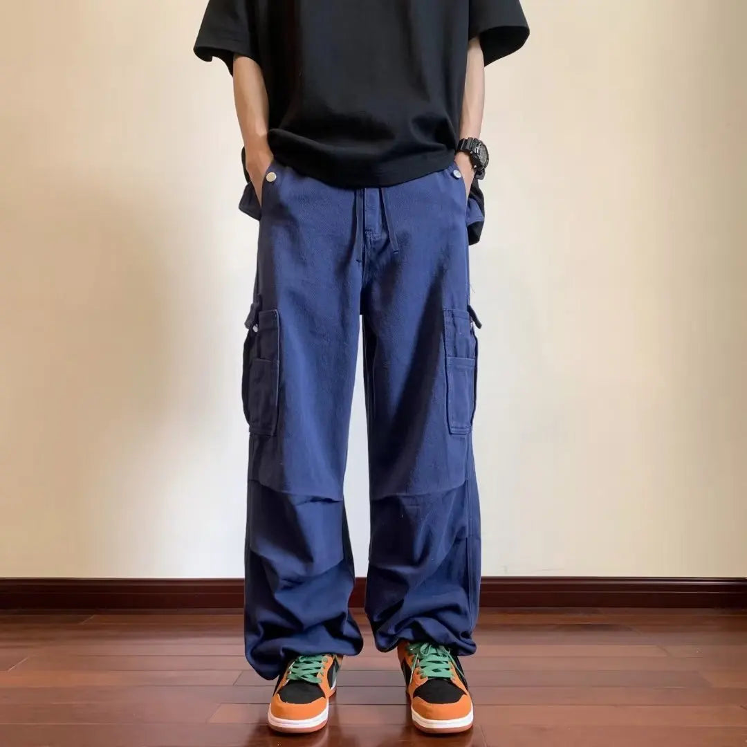 Bonsir Loose Straight Wide Leg Baggy Pants Men's Trend Ruffian Handsome Versatile Original Vibe Pants Japanese Streetwear