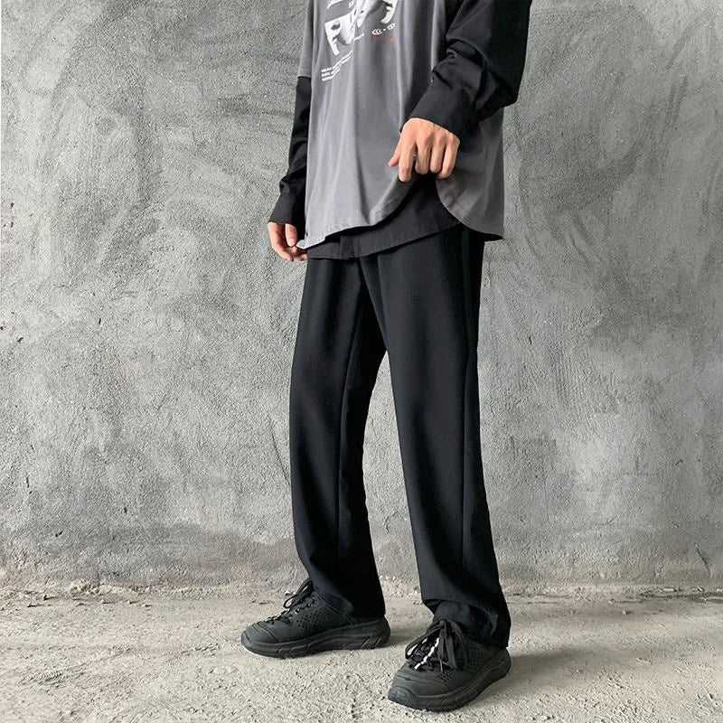 sanyamk -  Back Men's Zipper Design Suit Pants New Casual Elastic Waist Straight Trousers Streetwear Niche Design Pants 2A0748