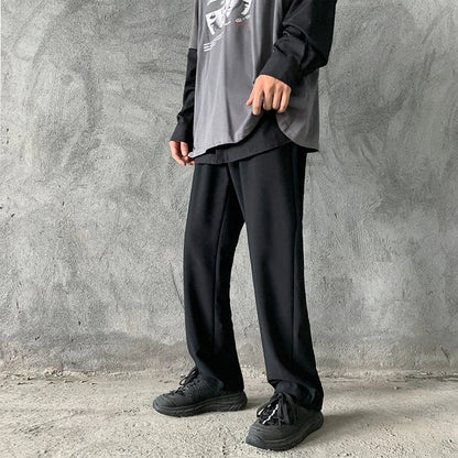 sanyamk -  Back Men's Zipper Design Suit Pants New Casual Elastic Waist Straight Trousers Streetwear Niche Design Pants 2A0748