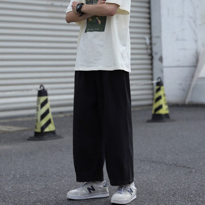 Bonsir Summer Cotton Casual Pants Men Fashion Oversized Wide Leg Pants Men Japanese Streetwear Loose Straight Pants Mens Trousers M-3XL