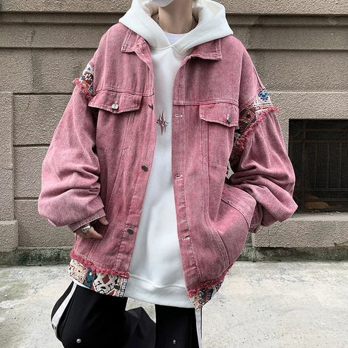 sanyamk Spring Autumn Ethnic Tooling Jacket American Men's Causal Loose High Street Handsome Denim Jackets Men Overcoat Male Clothes