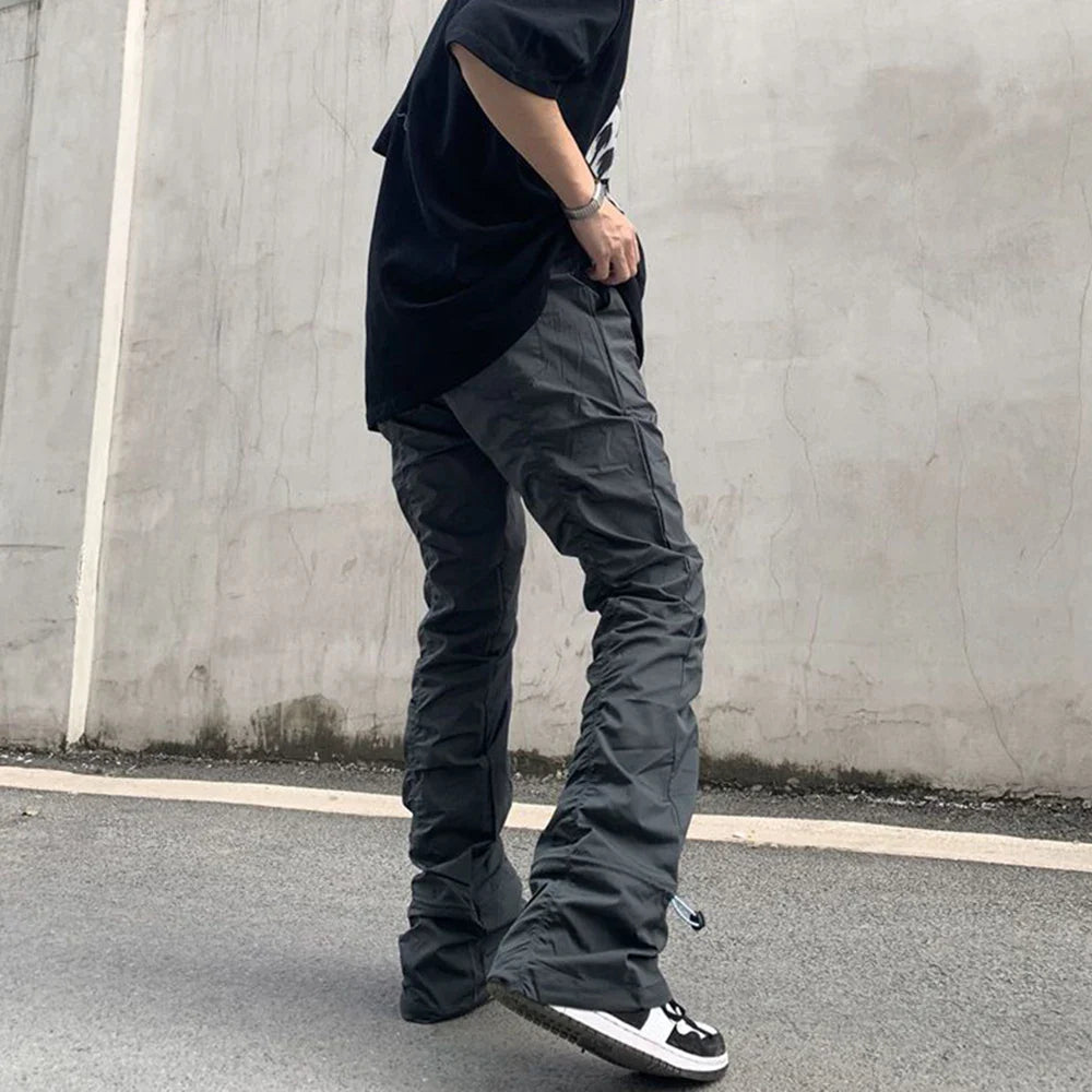 sanyamk New Black Wrinkle Pants Man Harajuku Punk Men's Streetwear Hip Hop Fashion Clothing Casual Tactical Trousers Y2k Goth Flared