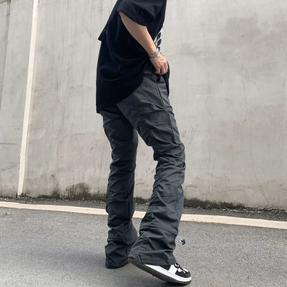 Bonsir New Black Wrinkle Pants Man Harajuku Punk Men's Streetwear Hip Hop Fashion Clothing Casual Tactical Trousers Y2k Goth Flared