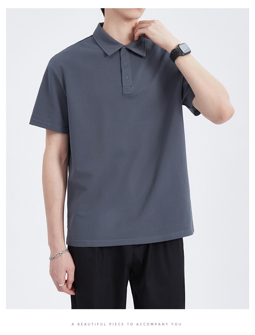 sanyamk Summer New Fashion Business Casual Men's Lapel T-shirts High Quality Solid Color Simple Classical Polo Shirts Male Pullover Tops