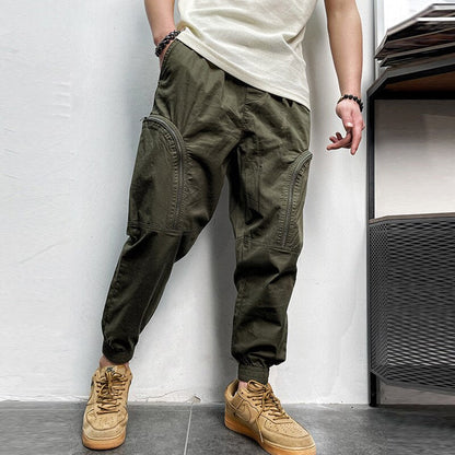 Bonsir Cargo Pants Men Fashion Zippered Pockets Long Pant For Mens Autumn Casual Solid Color Tight Foot Trousers Male Streetwear Summer