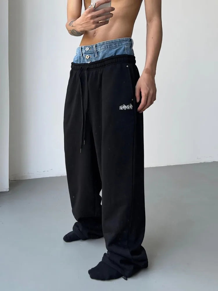 sanyamk Hip Hop Grey Sweatpants Sports Pants Button Jean Elastic Waist Pants Loose Trousers Y2K Casual Sportwear Pants Joggers