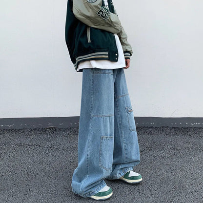 sanyamk Streetwear Spring Autumn Baggy Jeans Men Blue Wide Leg Denim Men's Pants Casual Fashion Oversize Straight Trousers