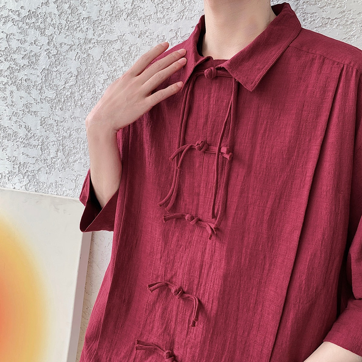 sanyamk Men's Cotton Linen Summer Shirt Chinese Wind Tang Short-sleeved Tops Hanfu Casual Loose Taiji Suit Kung Fu New Shirt T-shirt