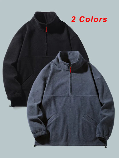 Bonsir Fall/Winter Polar Fleece Men's Sweatshirts Oversized Drop Shoulder Streetwear Zip Up Pullover Warm Hoodie Loose Casual Tops