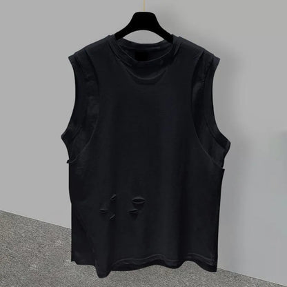 sanyamk Fake Two-Piece Ripped Sleeveless T-Shirt For Men 2024 Summer New Large Size Sports Fitness Gym Casual Loose Waistcoat Vest