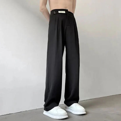 sanyamk Suit Pants For Men Fashionable And Elegant Loose Straight Casual Pants British Style Solid Color High-Waisted Wide-Leg Pants