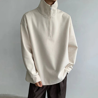 sanyamk  -  Minimalist Men's Sweatshirts Half Zipper American Style Solid Color Turtleneck Solid Color Loose Male Top New Simple 9C8073