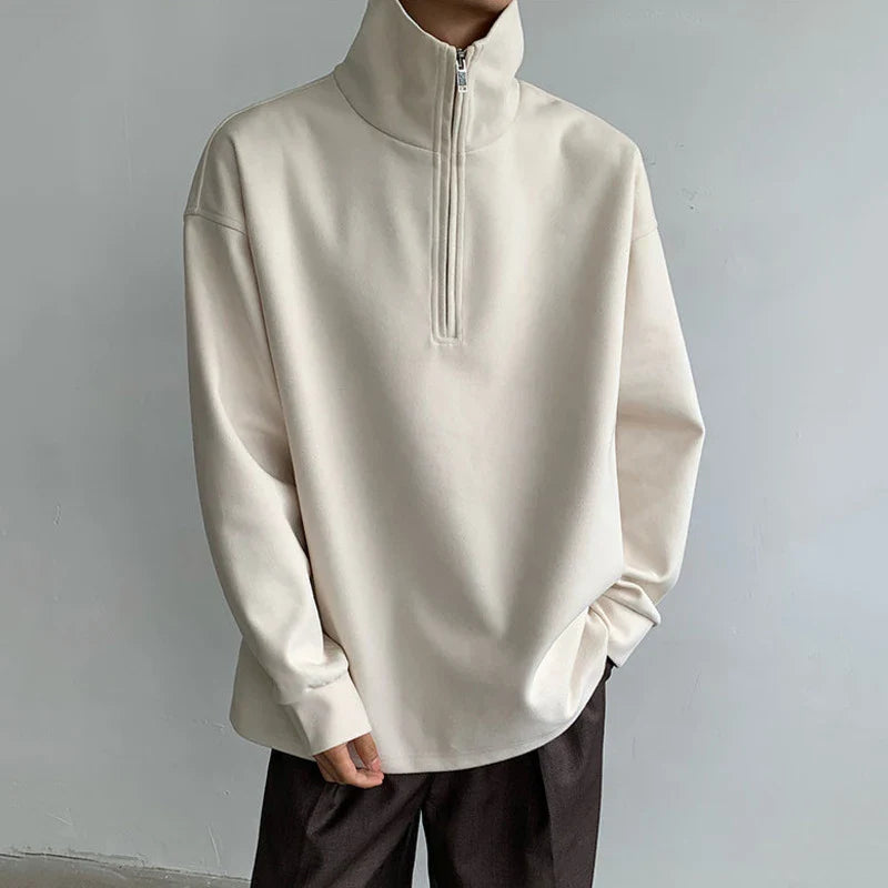 sanyamk  -  Minimalist Men's Sweatshirts Half Zipper American Style Solid Color Turtleneck Solid Color Loose Male Top New Simple 9C8073