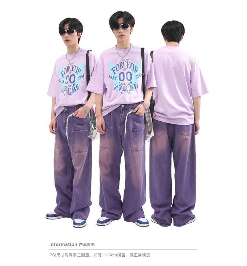 sanyamk Purple Jeans Men Casual Korean Streetwear Fashion Hip Hop Vintage Denim Jeans Trousers Man Women Straight Long Jeans Pants