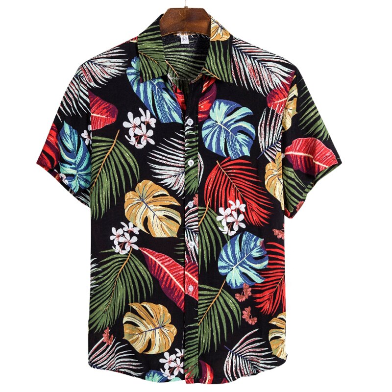 sanyamk Men's Hawaiian Polyester Summer Short Sleeve Shirt Tropical Leaf 3D Pattern Printing Beach Male Shirts Casual Blouse For Men 5xl