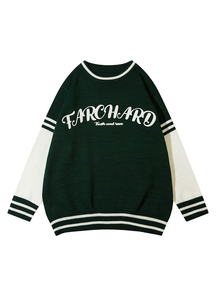 sanyamk Hip Hop Color Match Striped Letter Patchwork Pullover Sweaters Men and Women Crew Neck Harakjuku Retro Baggy Knitted Clothes