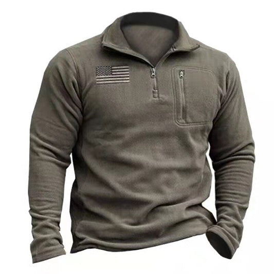 sanyamk Fashion Vintage Men Hoodie Pullover Outwear Solid Men Outdoor Fleece Warm Henley Collar Tactical Zip Pocket Sweatshrt Male Tops