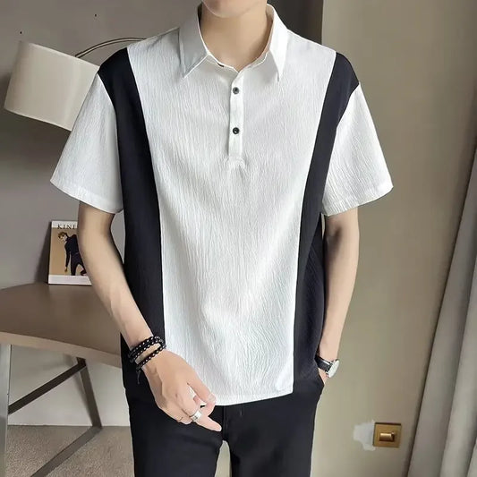 sanyamk Fashionable Hong Kong Style Casual Men's Polo Shirt Short Sleeves Trendy Brand New Summer Neutral Black For All Seasons