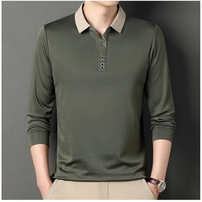 sanyamk Waffle Men's Long Sleeve T-shirt Spring Lapel Business Casual Polo Shirt Elastic Base Shirt Top 2024 New