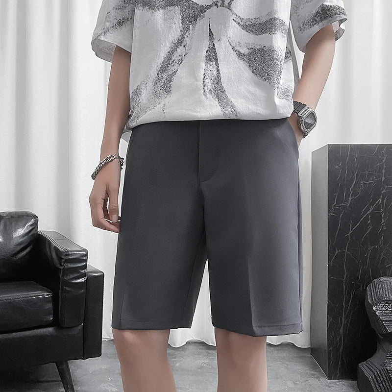 sanyamk Summer Shorts for Men Fashion New Thin Solid Color Knee Length Suit Pants Men Mid Straight Smart Casual Mens Shorts