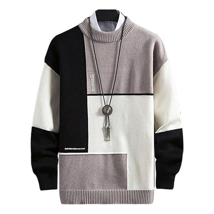 Bonsir Winter Autumn Mens Fashion Loose Sweater Thick Knitted O-neck Warmful Pullovers Casual Cozy Streetwear for Men K-pop Style