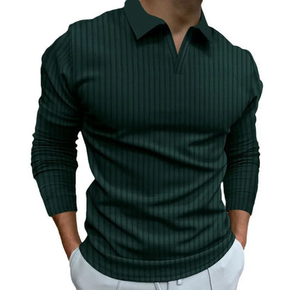 sanyamk 2024 Spring New Fitness Business Leisure Men T-shirt Standing Neck Long Sleeved Vertical V-neck Male Polo Shirt