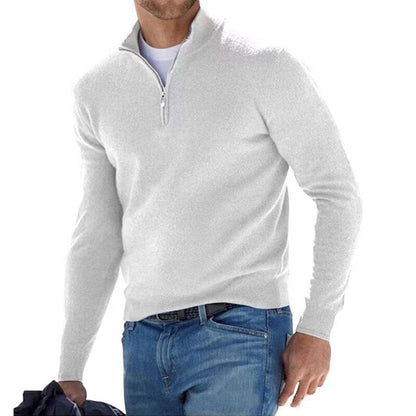 sanyamk Autumn Mens Solid Color Knitted Polo Shirt Fashion Simple Zipper Stand Collar Sweaters For Men Winter Casual Long Sleeve Sweater