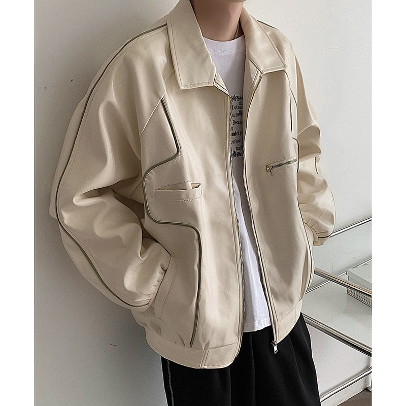 Bonsir Korean Style Spring Solid Color PU Leather Men's Jackets Streetwear Casual Man Zipper Coats High Quality Windbreakers