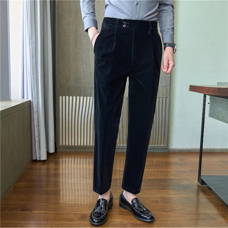 Bonsir Autumn Winter Velvet Suit Pants for Men Solid Color Casual Business Dress Pants Office Social trousers men clothing