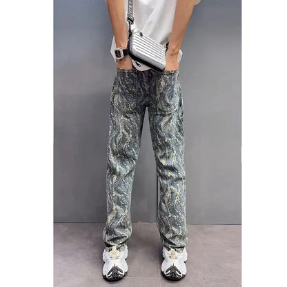 sanyamk Jacquard Jeans Men Women American Style Old Washed Jeans Retro  Fashion Trend Pants Baggy Hip Hop Streetwear slim fit Denim pant