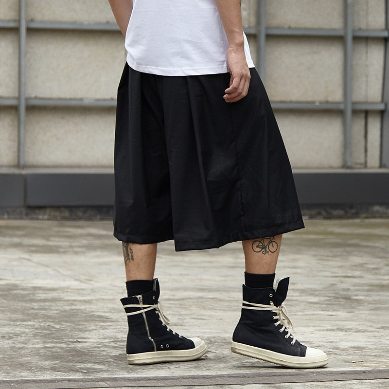 Bonsir Men Summer Streetwear Hip Hop Punk Gothic Loose Casual Skirt Shorts Male Oversize Fashion Kimono Wide Leg Harem Shorts Trousers