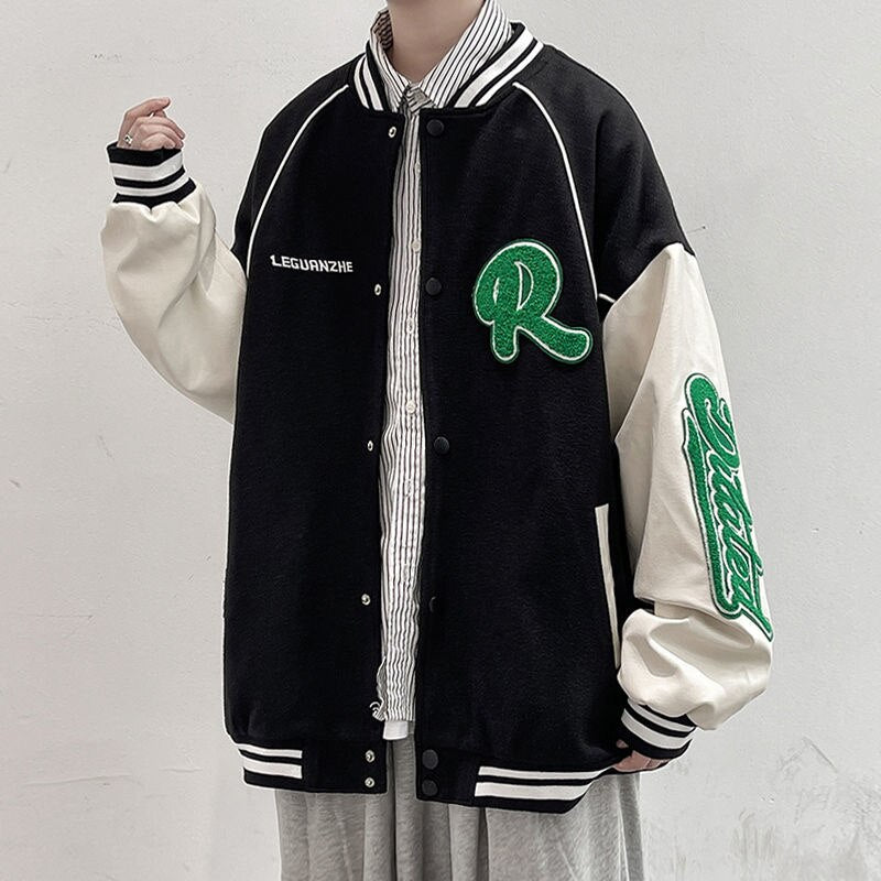 Bonsir Autumn New Letter Graphic Men Baseball Jackets Patchwork Oversized Casual Man Coats Fashion Unisex Hip Hop Outerwears