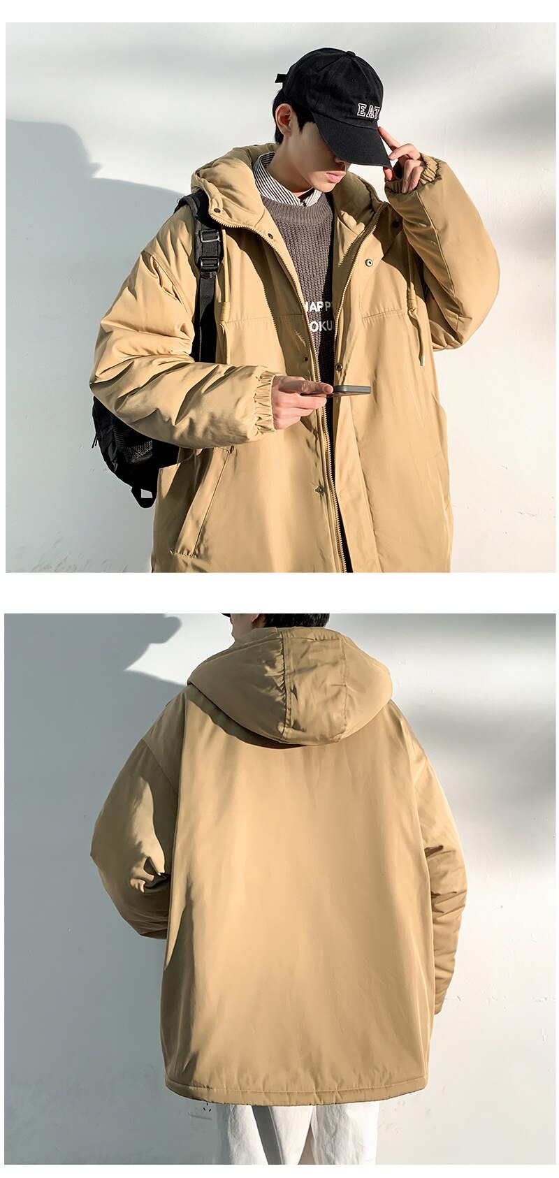 sanyamk New Fashion Hooded Warm Coat Men Casual Oversize Jacket Loose Baggy Streetwear Front Pocket Hiphop Clothing