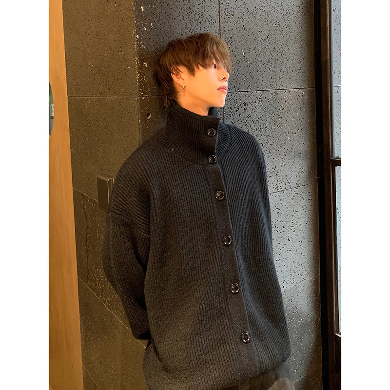 sanyamk Solid Cardigan Sweater Men Korean Lazy Leisure Knitted Sweaters Hip Hop Streetwear Loose Simple Knitwear Coat Male Clothes