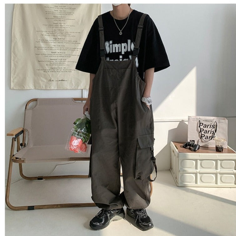 sanyamk Men Suspenders Jumpsuit Baggy Pants Summer Overalls Japanese Straps Casual Pockets Unisex Oversized Streetwear Male Y2K Clothes