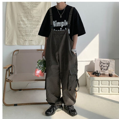 Bonsir Men Suspenders Jumpsuit Baggy Pants Summer Overalls Japanese Straps Casual Pockets Unisex Oversized Streetwear Male Y2K Clothes