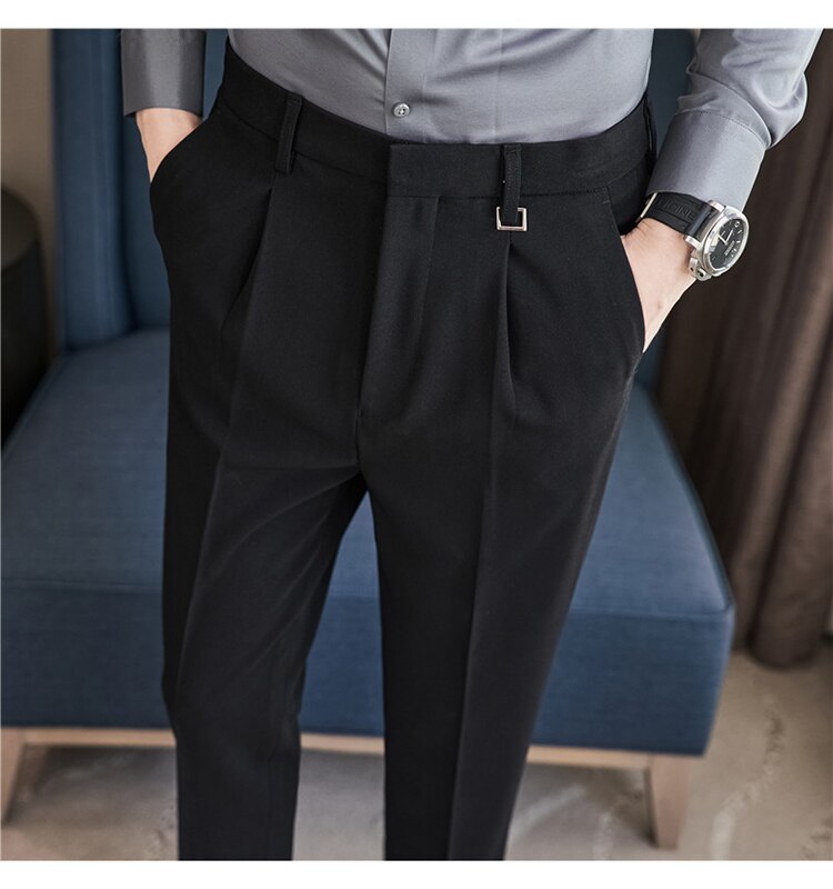 sanyamk Autumn Winter Thickening Business Dress Pants Men Elastic Slim Fit Suit Pants Solid Color Casual Office Social Trousers