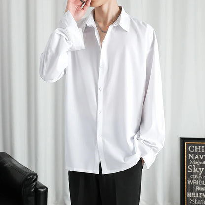 sanyamk Solid Shirt Men Black Long sleeved Shirts Men Korean Comfortable Blouses Casual Loose Classic Single Breasted Shirt