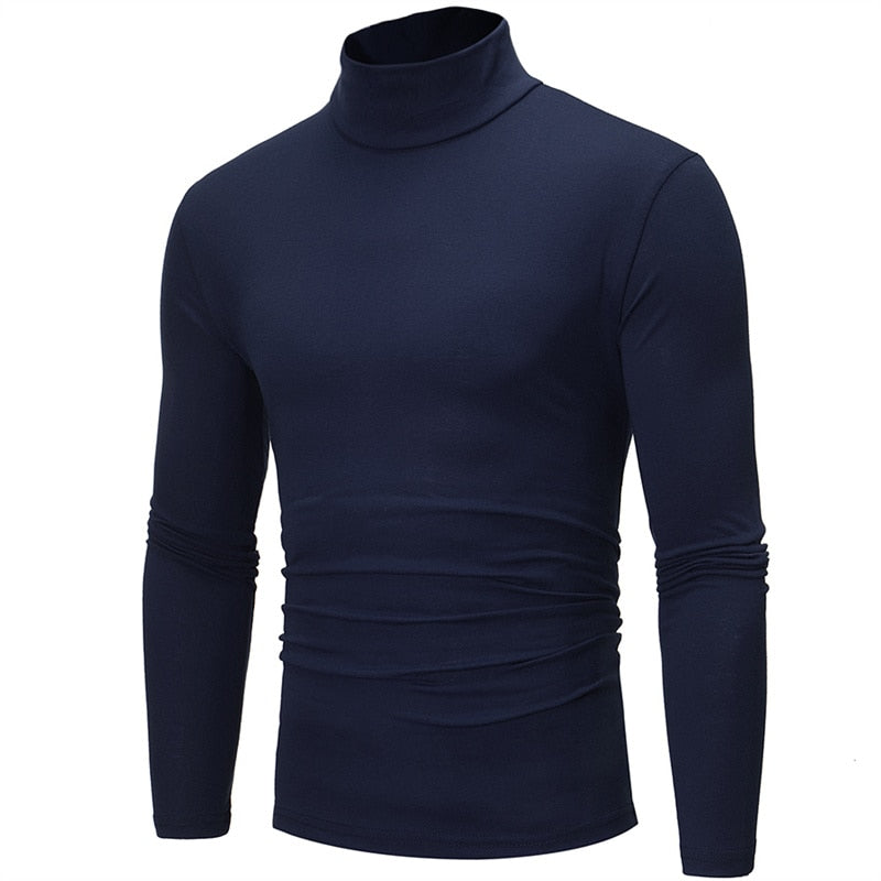 sanyamk Turtleneck For Men Solid Color Slim Elastic Thin Pullover Spring Autumn Underwear Turtleneck Men Knitting Blouse Base Tshirt Top