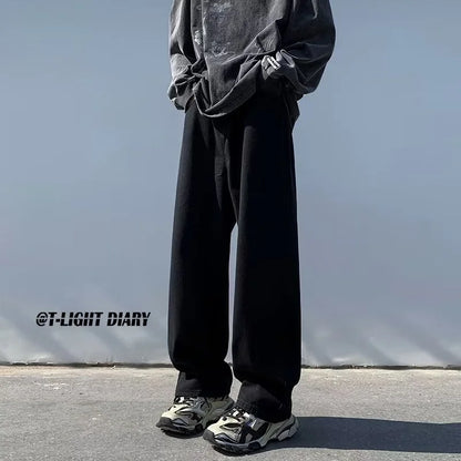 Bonsir Casual pants for men in spring and autumn, American loose wide leg ins high street fashion brand, versatile straight tube solid