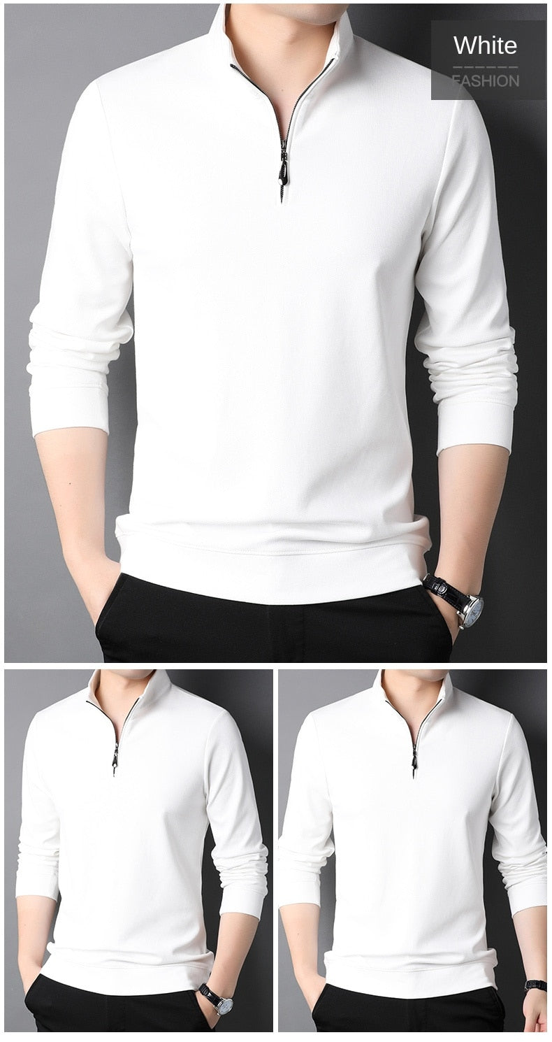 sanyamk Top Grade New Fashion Brand Luxury Zipper Polo Shirt Men Casual Plain Korean Solid Color Long Sleeve Tops Mens Clothing 2024