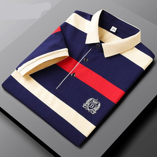 sanyamk New Summer Men Classic Striped Polo Mens Cotton Short-Sleeved Embroidered Business Casual Hot Polo Shirt Male Dropshipping