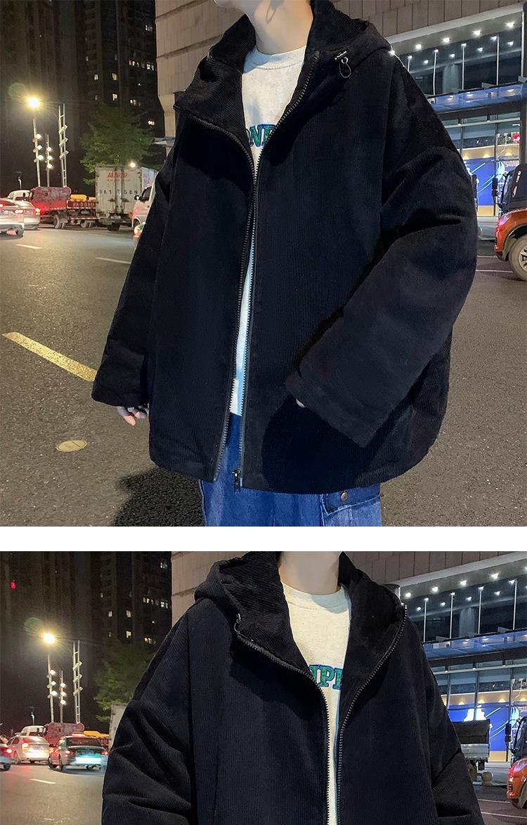 sanyamk Corduroy Jacket Men's Autumn and Winter Retro Hooded Zipper Loose Casual Solid Color Men Jackets Casual Streetwear Outwear