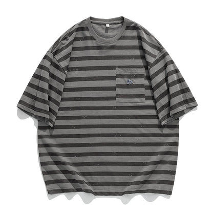 sanyamk Korean Style Men's Suit Retro Striped Pocket T-shirt Harajuku Street Straight Pants Japanese Double Pleated Jeans