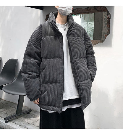 Bonsir Corduroy Winter Coat Men Puffer Jacket Autumn and Winter New Korean Style Long Ladies Over-the-knee Cotton Padded Keep Warm