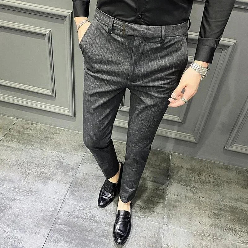 sanyamk Striped Formal Suit Pants Men Spring New High-quality Business Casual Stretch Slim Straight Trousers Brand Mens Clothing