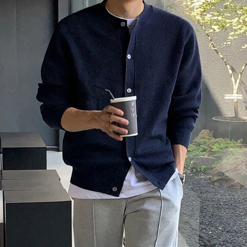sanyamk  -  Men's Cardigan Long Sleeve Knitted Sweatshirts Autumn New Korean Style Fashion High Grade Sweater Loose Casual Coat 9C1648