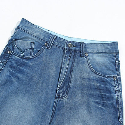 sanyamk  Plus Fat Large Size 48 Loose Straight Jeans Men Street Hip Hop Printing Jeans Skateboard Baggy Denim Trousers Male