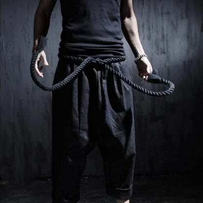 Bonsir Men Summer Black Linen Harem Pants Nightclub Stage Baggy Trousers With Rope Belt Mens Gothic Punk Hip Hop Joggers Street Wear