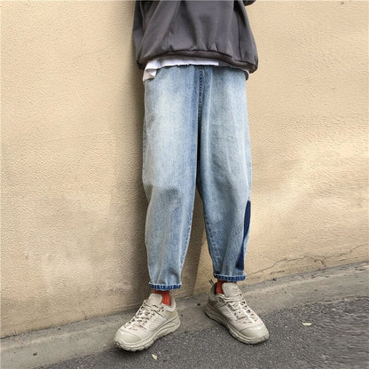 sanyamk Spring Harem Pants Men's Jeans Men Harajuku Vintage Patch Jean Pants Casual Denim Pants Hip Hop Male Ankle-length Trousers